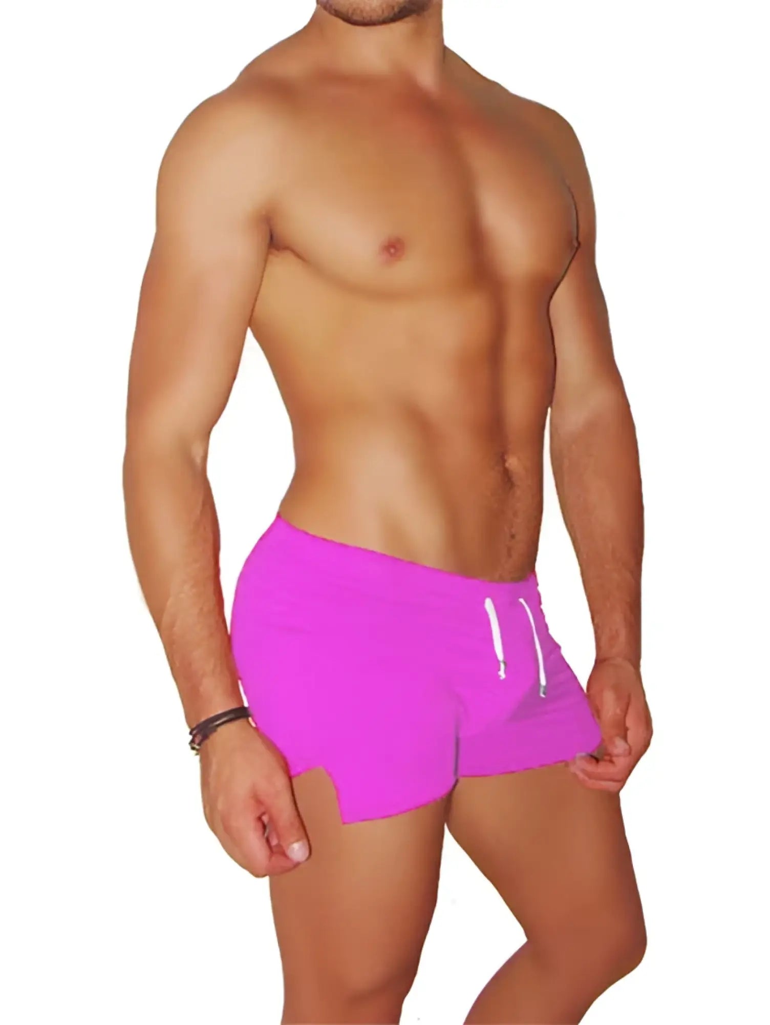 Icker Sea tennis side slit shorts pink shr-14-tn-05 with bright pink color and white drawstrings for athletic use