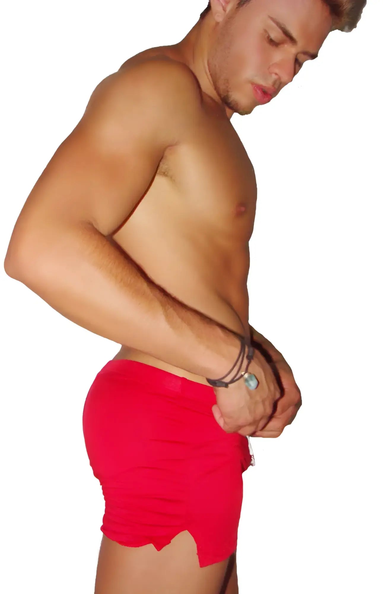 Icker Sea red tennis shorts with scalloped hemline and side slit ideal for athletic wear