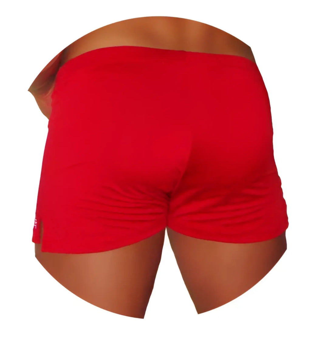 Icker Sea tennis side slit shorts in red with a snug fit and elastic waistband for athletic performance