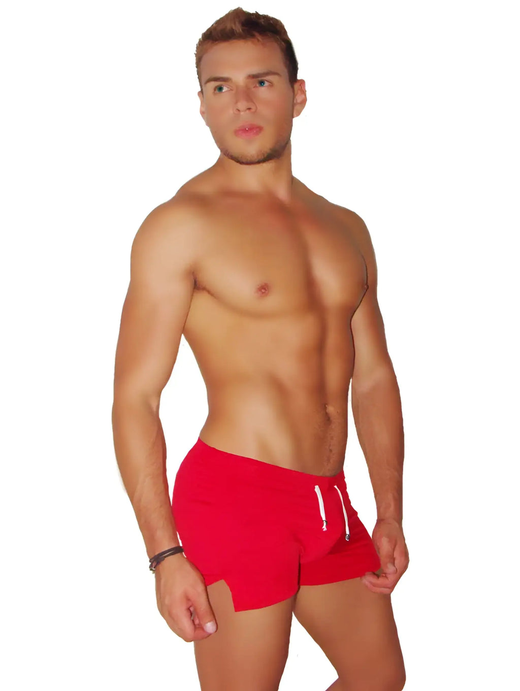 Icker Sea red tennis shorts with white drawstrings and side slit for athletic performance and comfort