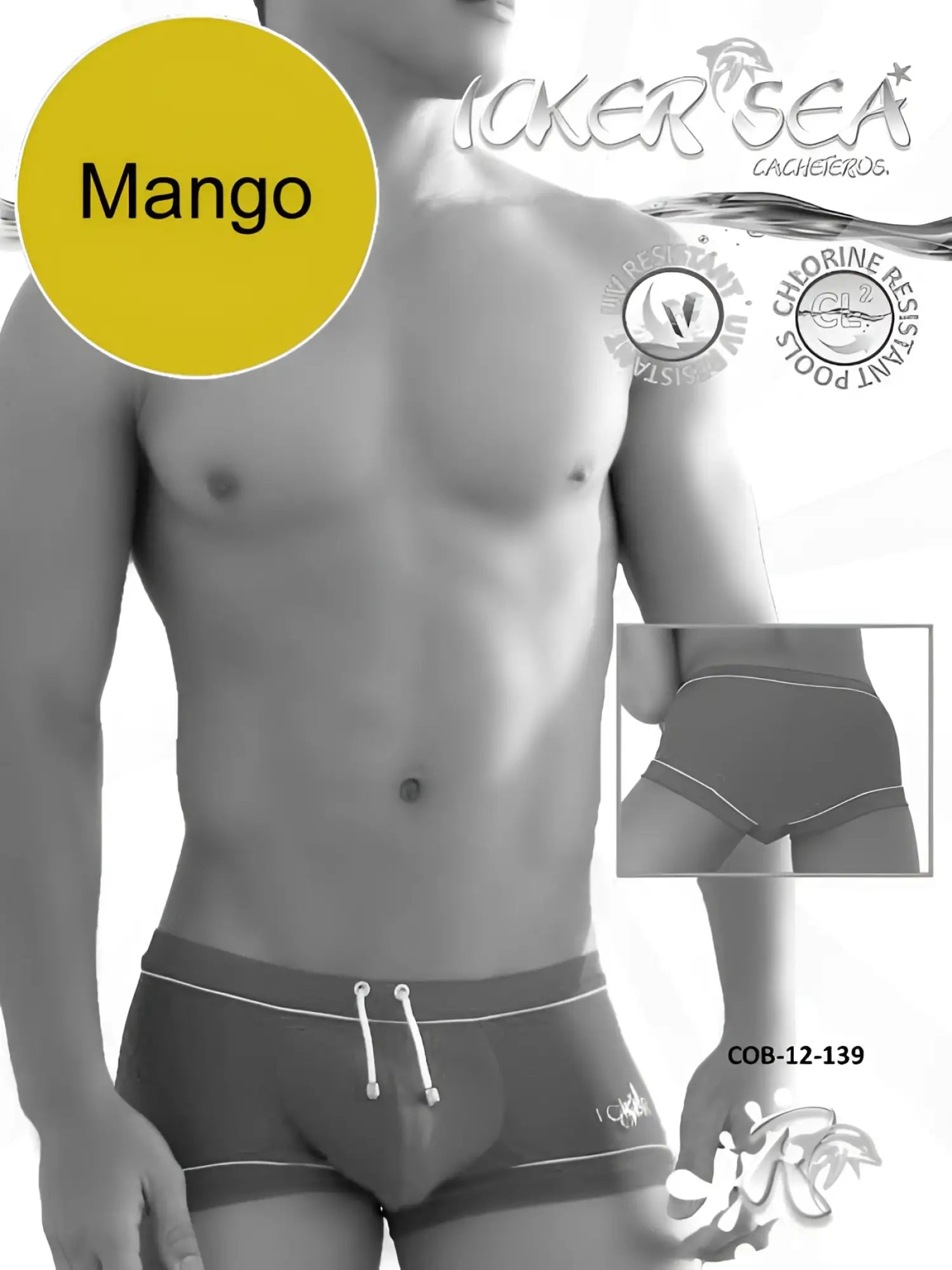 Icker Sea Tory contrast line dark gray men’s swim trunks by Mango with white trim and drawstring waistband