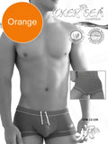 Icker Sea Tory contrast line square cut orange swim trunks with white drawstrings and trim for swimwear use