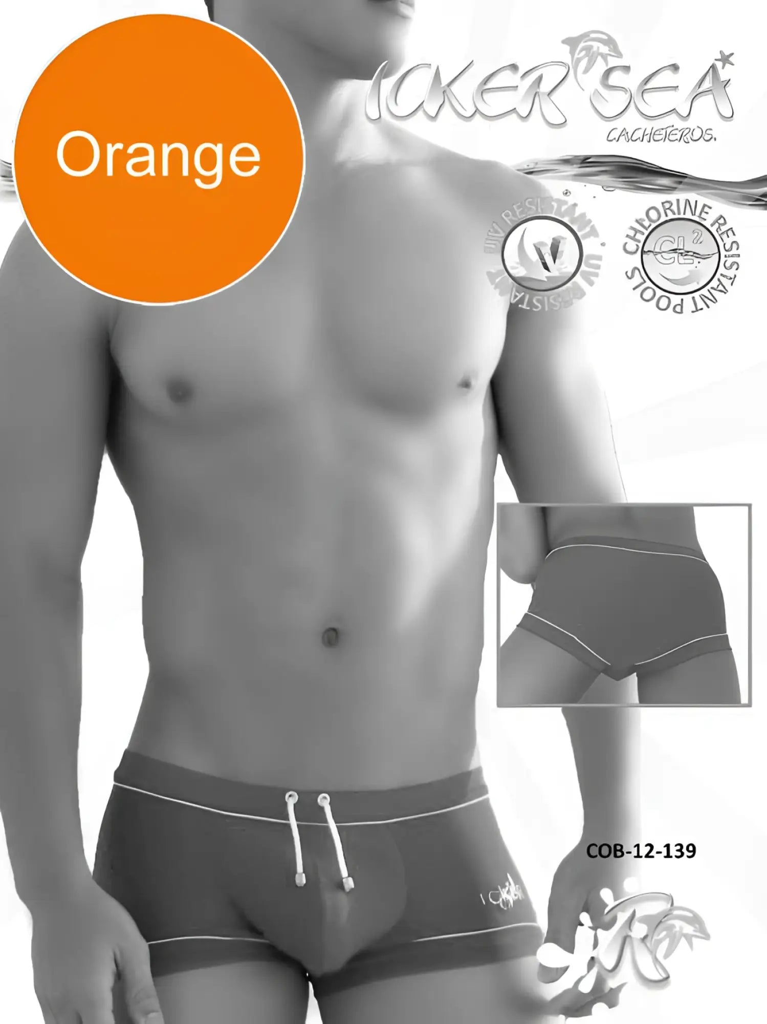 Icker Sea Tory contrast line square cut orange swim trunks with white drawstrings and trim for swimwear use