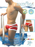 Icker Sea transparent curve square cut trunk swimwear in red and white striped sleek modern design