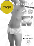 Icker sea transparent curve square cut swim trunks in white and gray stripes with drawstring waistband for swimming