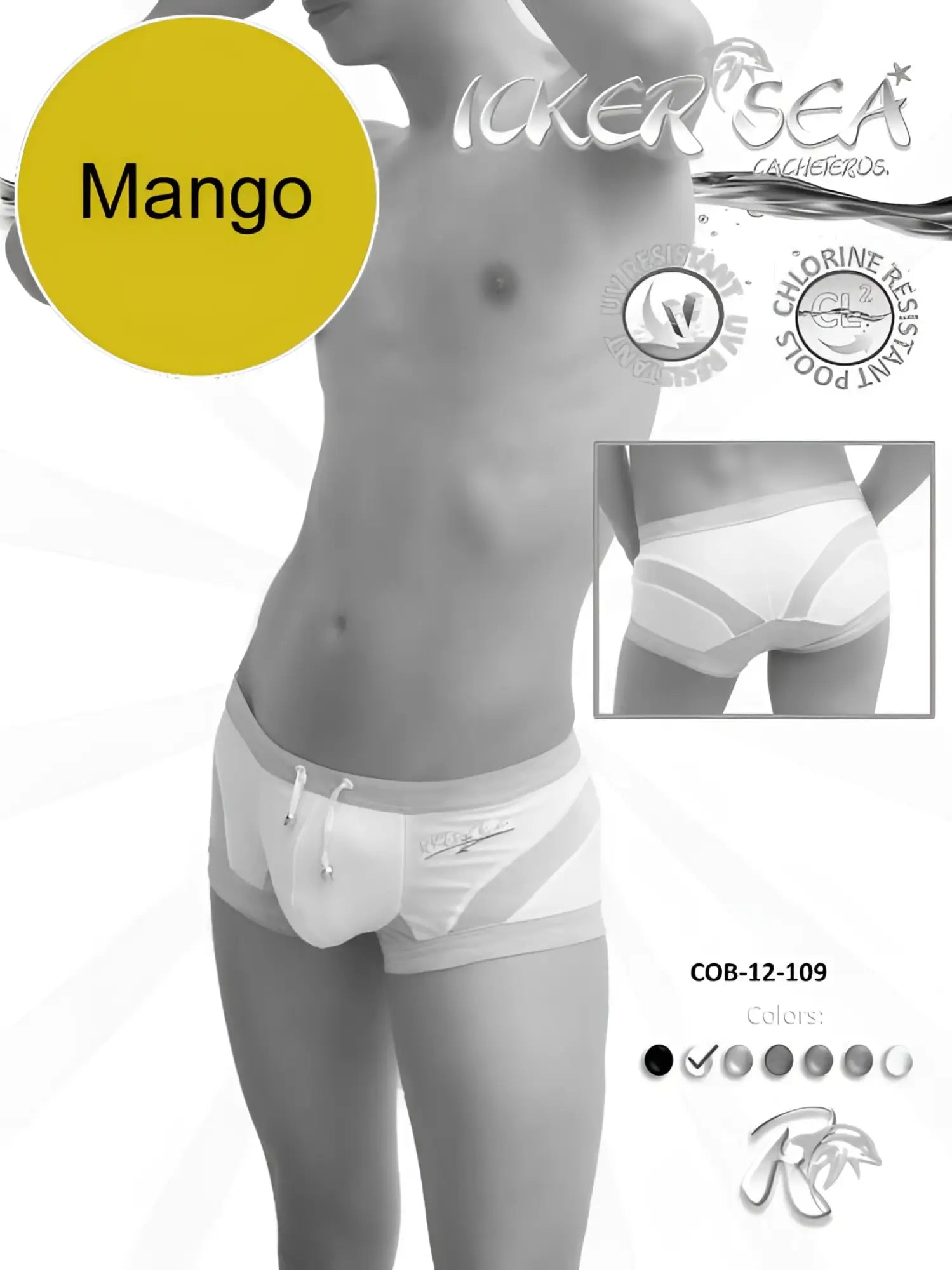 Icker sea transparent curve square cut swim trunks in white and gray stripes with drawstring waistband for swimming