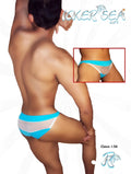 Icker Sea transparent panel slip bikini underwear in bright turquoise and white mesh with bold horizontal stripes