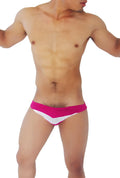 Icker sea transparent panel slip bikini underwear in bright pink and white with v-shaped two-tone design