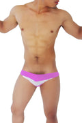 Icker Sea transparent panel slip bikini underwear in bright pink and white two-tone with v-shaped swim trunks design