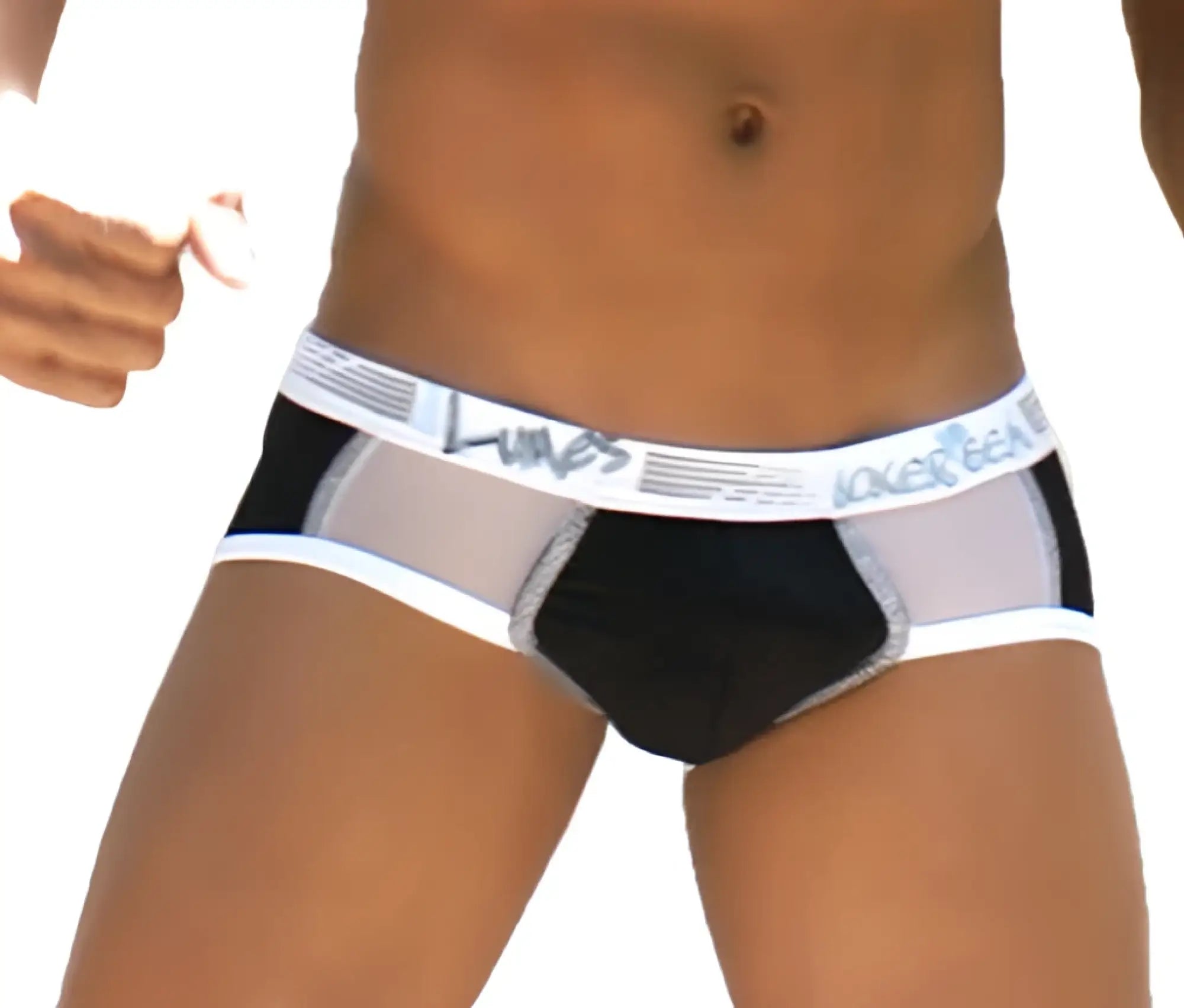 Icker Sea weekly contrast panel briefs in black and white mesh with branded waistband front view