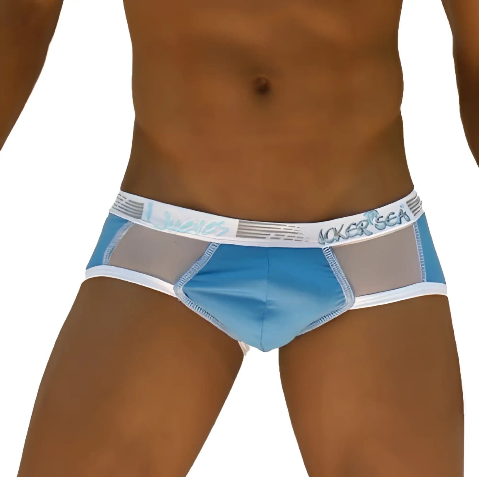 Icker Sea Weekly contrast panel brief underwear in blue and white with mesh trim and branded waistband