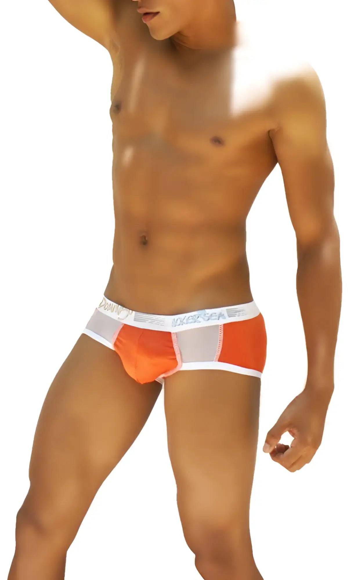 Orange and white Icker Sea Weekly Contrast Panel Brief underwear with mesh panel design for athletic use front view
