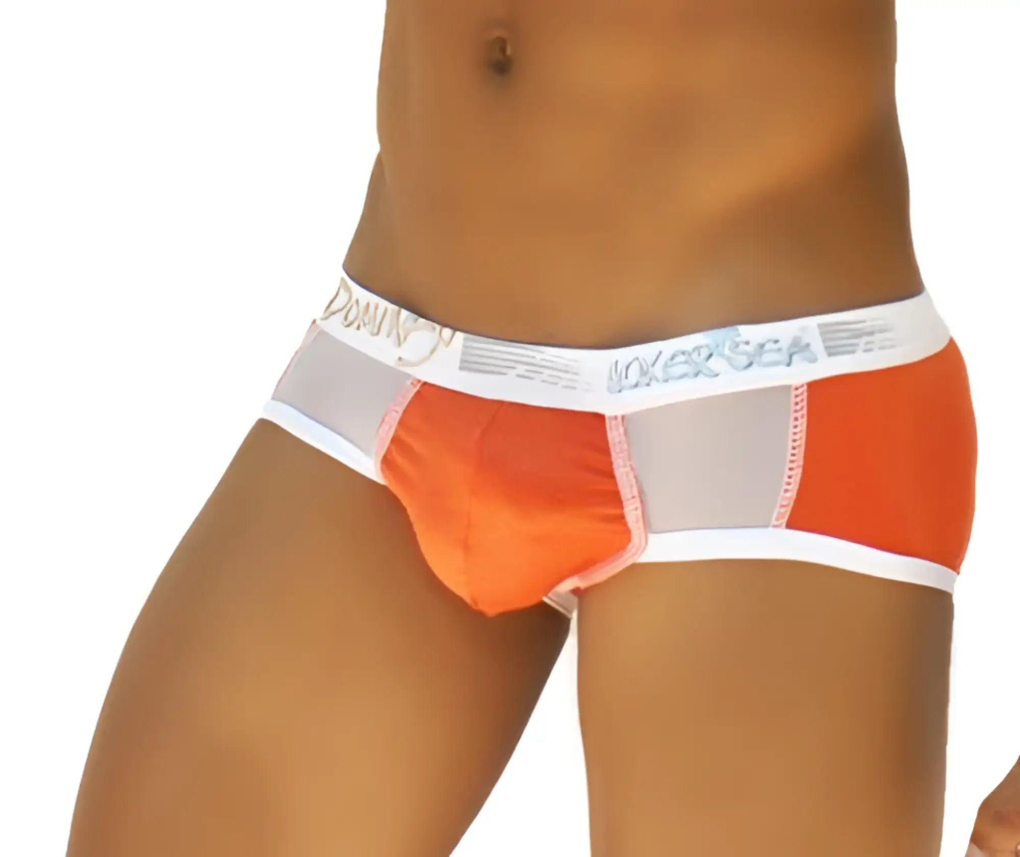 Icker Sea weekly contrast panel brief underwear in orange gray with white trim and branded waistband front view
