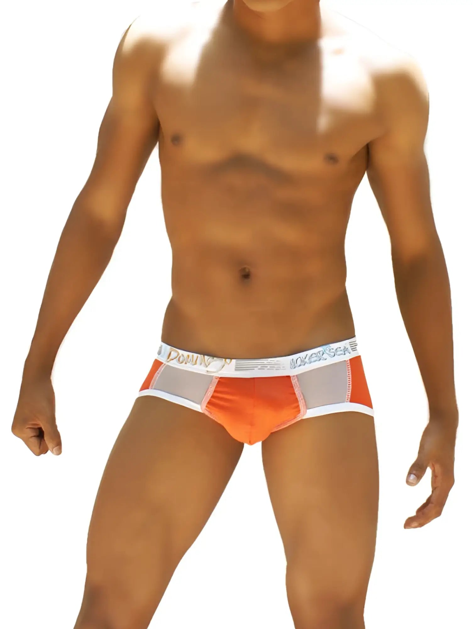 Icker Sea weekly contrast panel brief underwear in orange and gray with a white waistband and down under logo