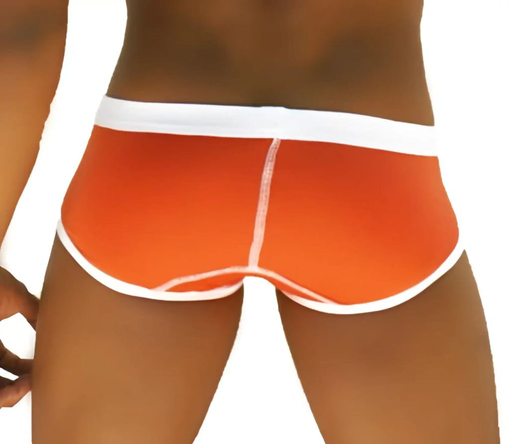 Orange icker sea weekly contrast panel briefs with white trim and stitching made of breathable fabric