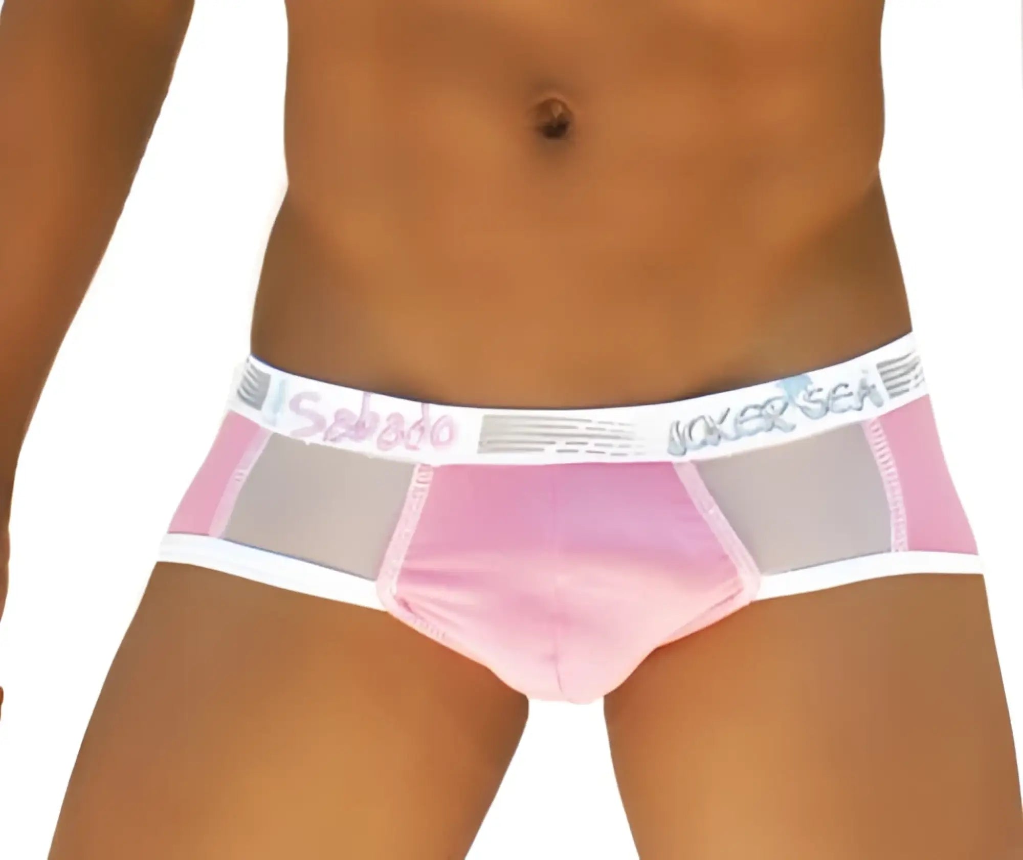 Pink and gray mesh contrast panel brief underwear with white sebado elastic waistband icker sea weekly wk-13-06