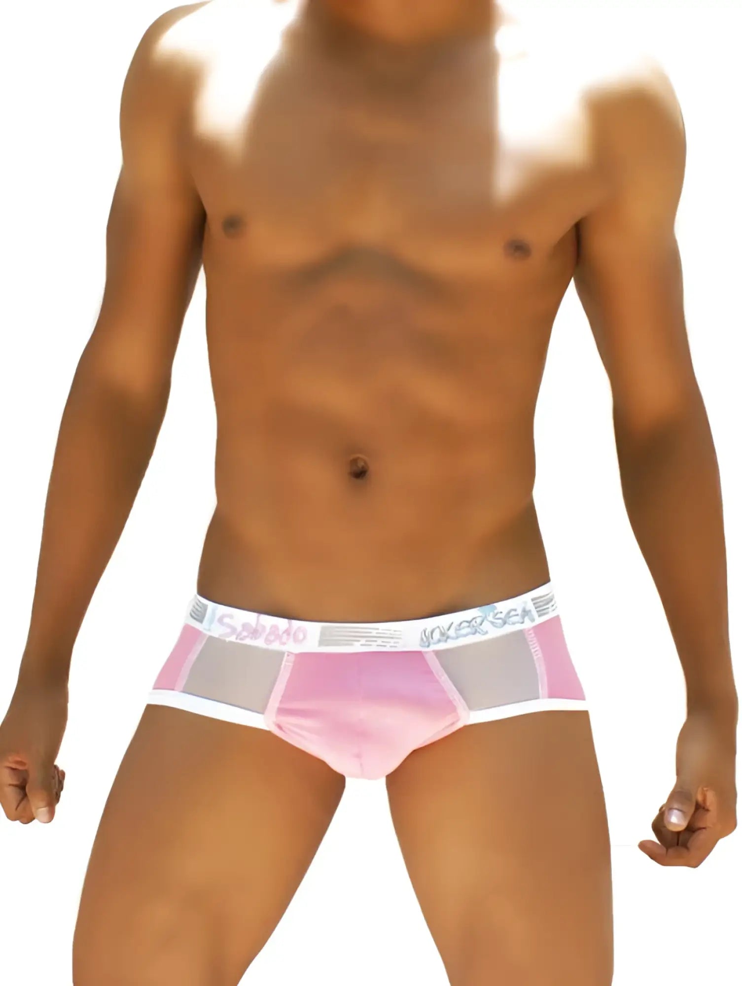 Icker Sea Weekly contrast panel brief underwear pink and gray mesh with white elastic waistband branded socks & sea
