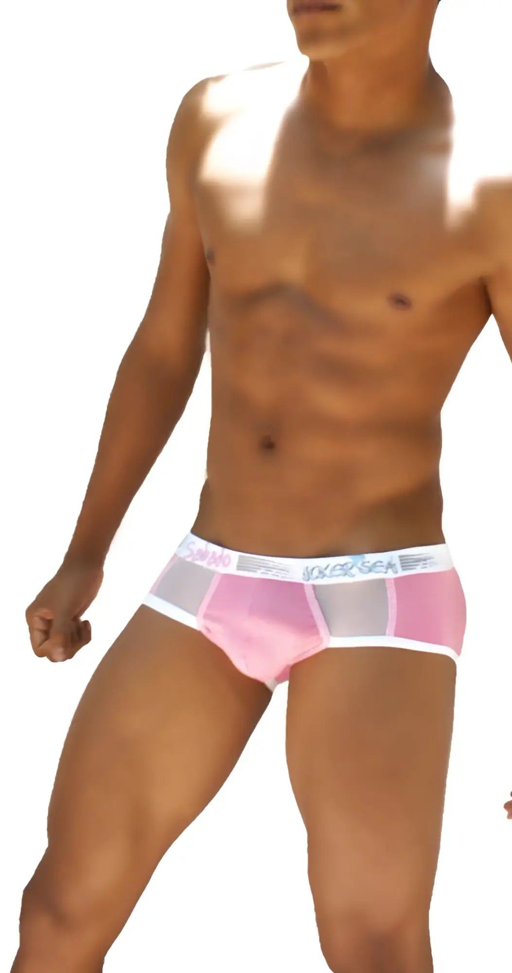 Icker sea weekly contrast panel briefs in pink and gray mesh with a white elastic waistband branded vixxer