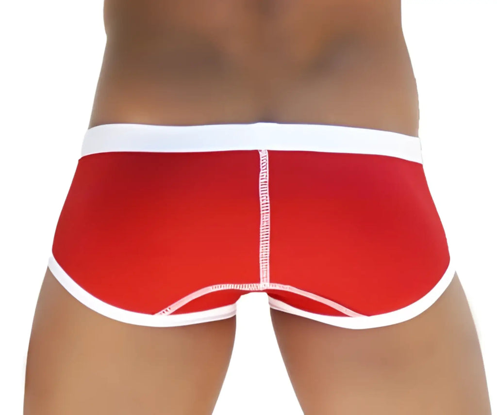 Icker Sea Weekly contrast panel brief underwear in red with white trim featuring a snug fit and bold design