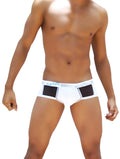 Icker sea weekly contrast panel brief underwear in white with black panels and a light blue logo waistband