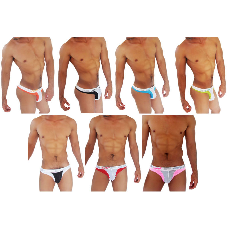 Icker Sea [Paquete de 7] Braguitas tipo tanga de malla bicolor semanales, colores surtidos WK-14-TH-ALL