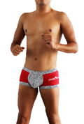 Icker Sea zebra mesh boxer brief underwear in red with black zebra print and a white logo on the side