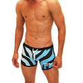 Icker Sea Zebra blue and black zebra-striped swim trunks with white drawstring for swimwear COB-19-05