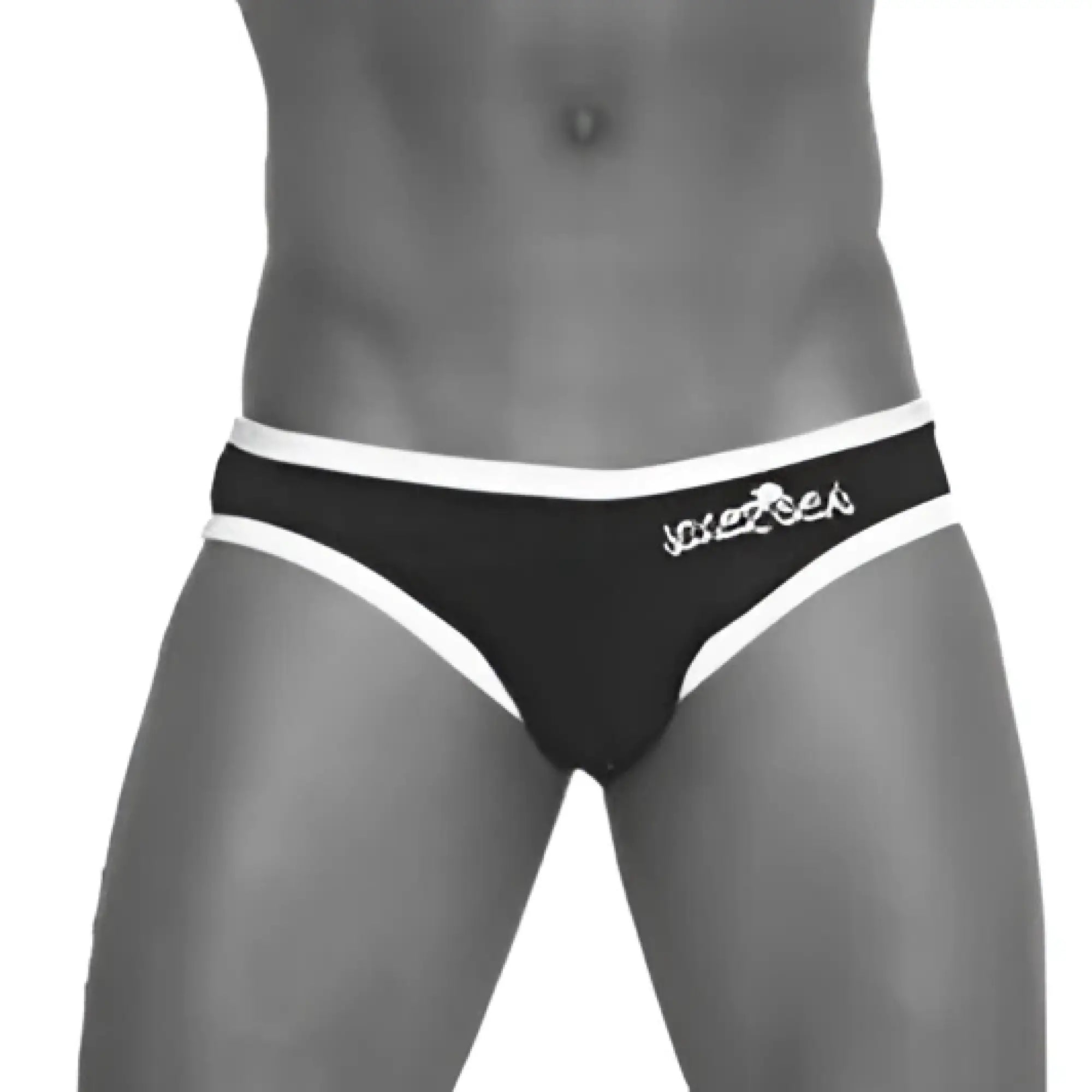 Black and white striped briefs with logo waistband showing the back side from icker sea zipper back pink bikini swimwear