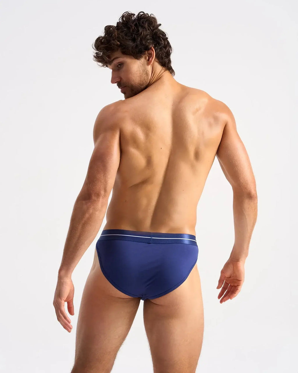 Navy blue icon sports brief with subtle white stripe waistband designed for athletic comfort and support