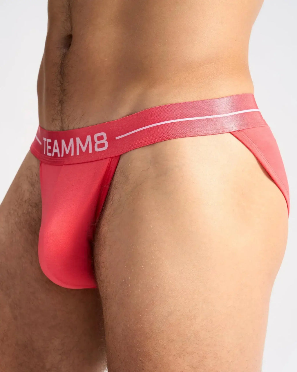 Red team8 icon sports brief with smooth form-fitting design and white trim along the waistband