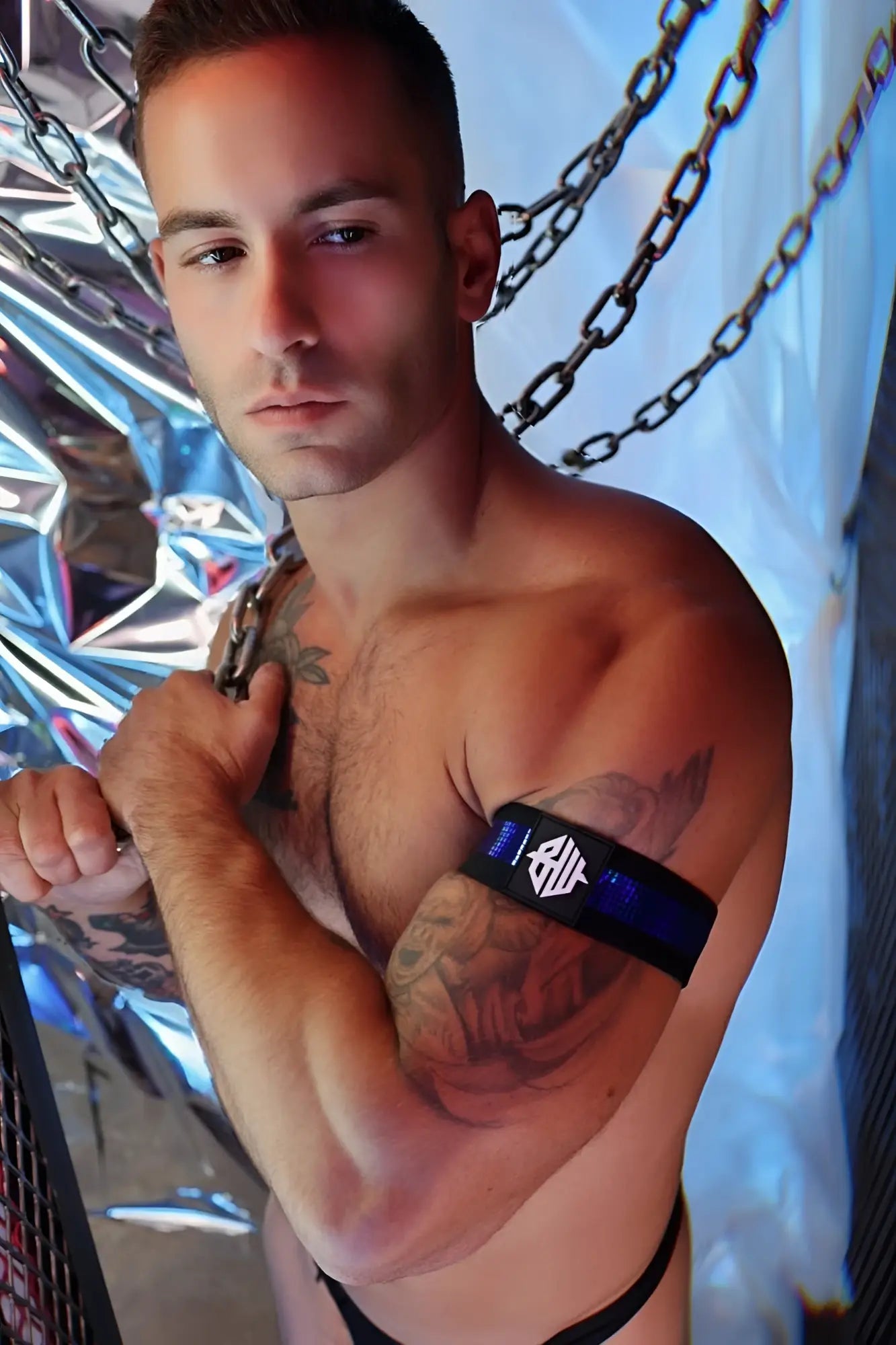 Illuminator armband black with white logo and blue accent stripe designed for visibility and comfort