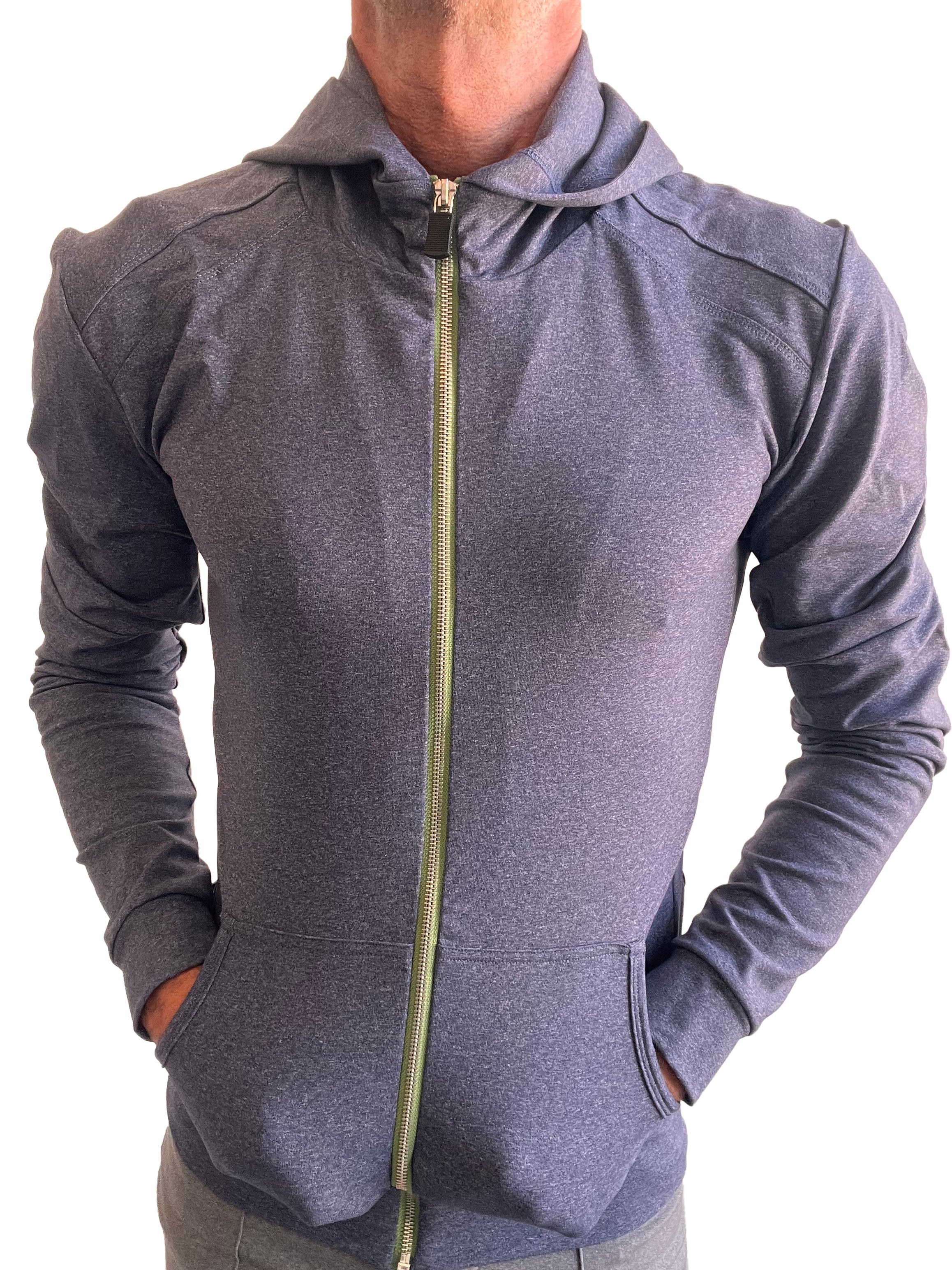 PERFORMANCE-Premium Form-Fit Crossover Yoga Track Hoodie (Marineblau meliert)