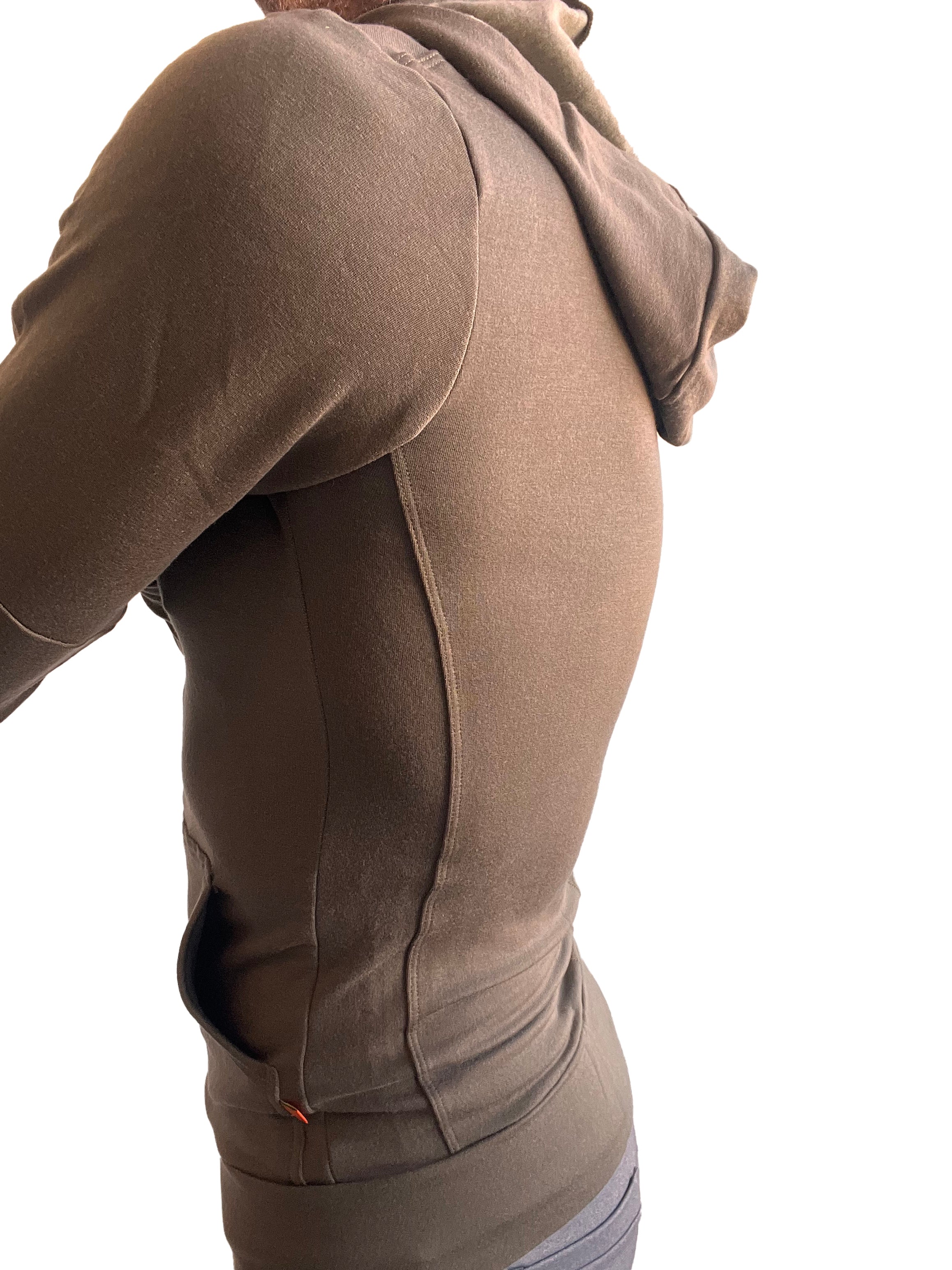 **Winterkollektion** Mittelschwerer LUXUS-Fleece-Hoodie mit figurbetontem Crossover-Schnitt für Yoga (Armeegrün)