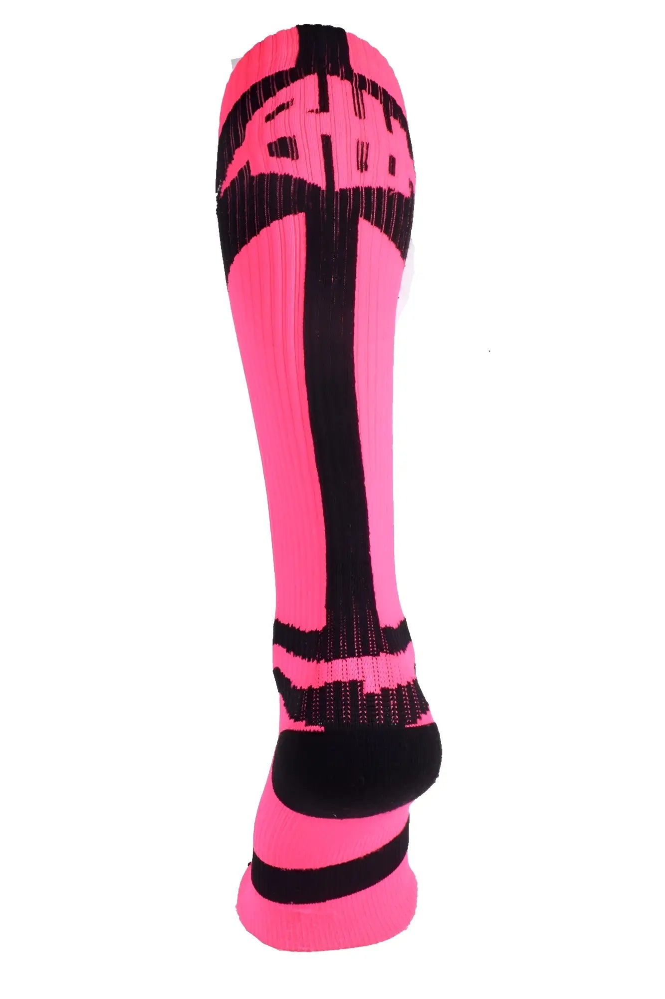 Infinity socks bright pink athletic sock with black stripes ribbed texture and bold athl logo for snug fit