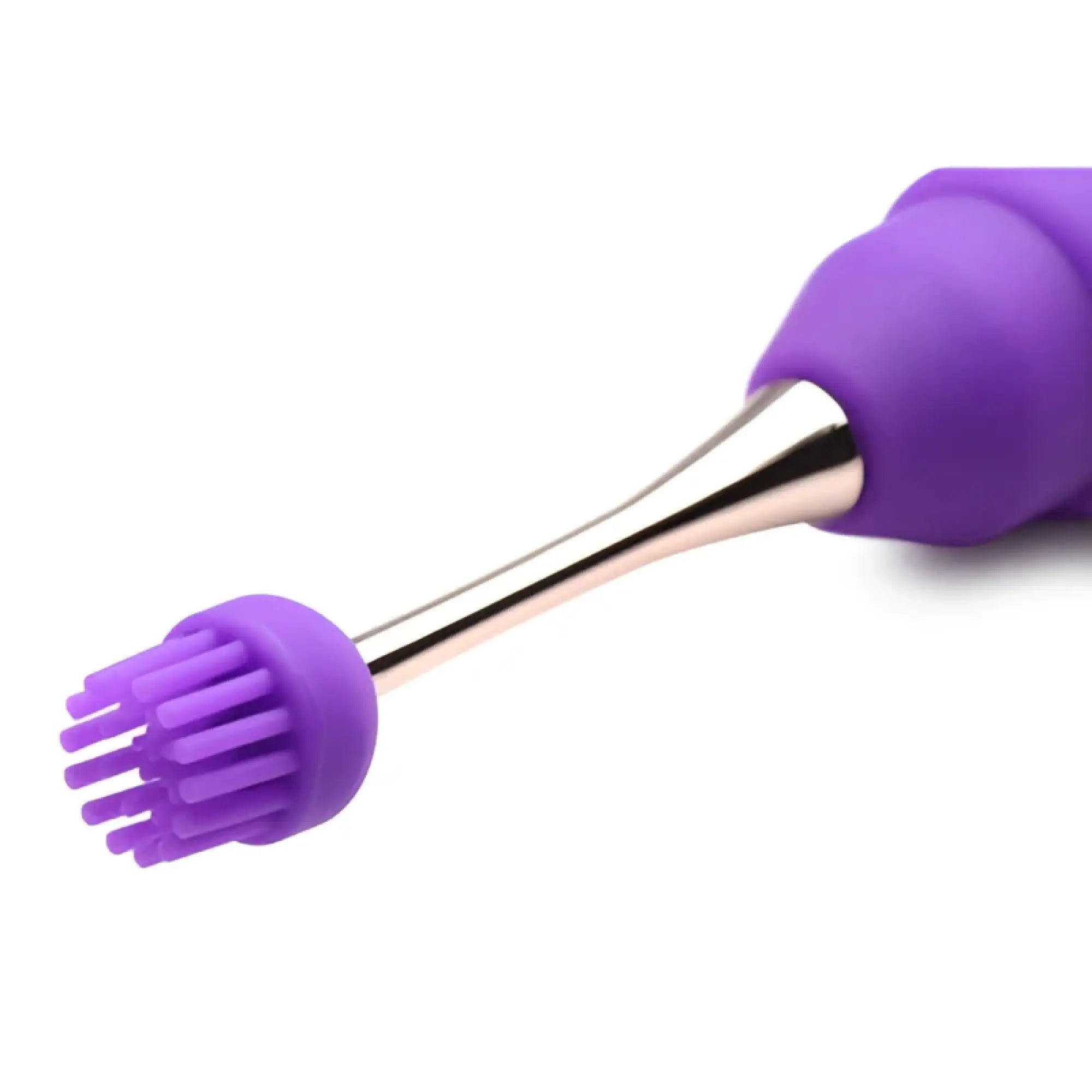 Inmi 10X En Pointe purple silicone pinpoint teaser featuring a flexible metal neck and a bristled head attachment.