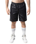 Intake Classic short black faux leather shorts with drawstring waistband and side seam stitching