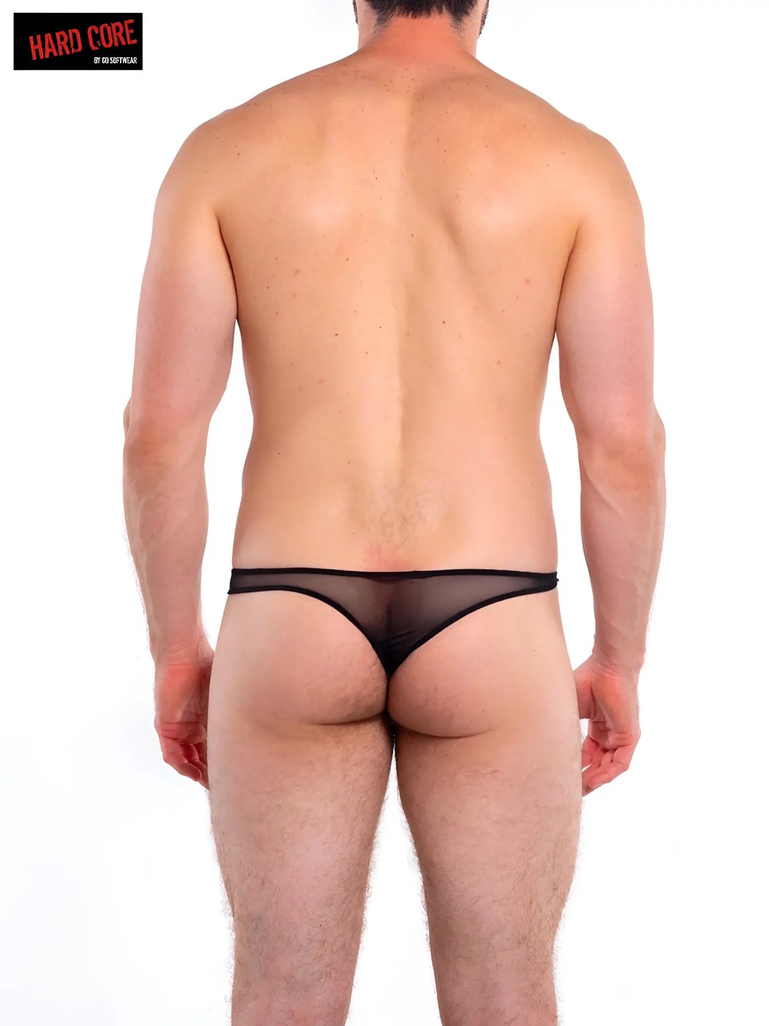 Black sheer mesh thong from intimates thong collection shown from the back side with delicate material design