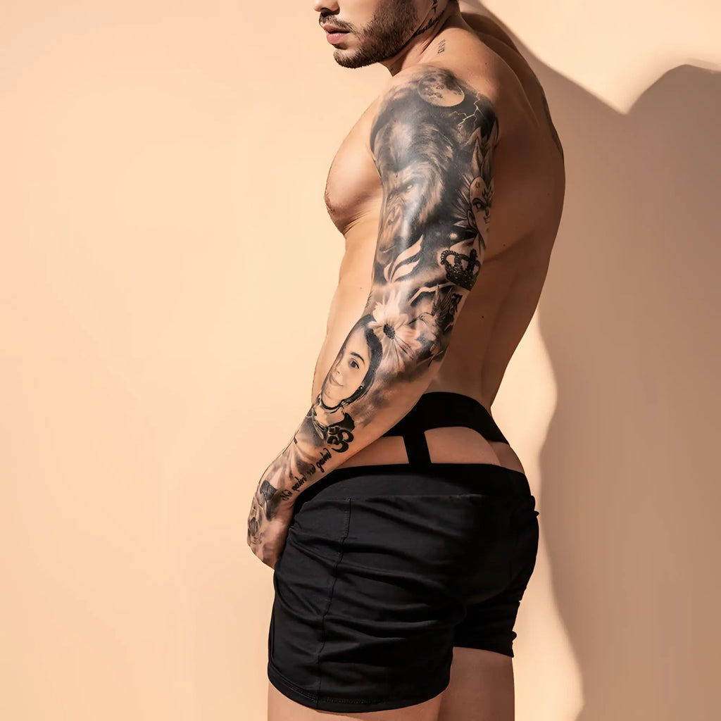 Black Intymen INC003 boxer brief shorts with a back cut-out design made of breathable athletic fabric
