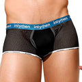 Black mesh intymen ing073 boxer trunk briefs with blue waistband white trim and brand name on both bands