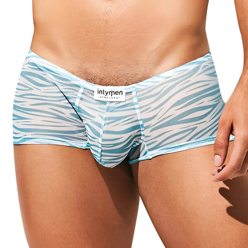 Light blue and white zebra-striped mesh intymen ing078 boxer trunk men’s underwear with branded label