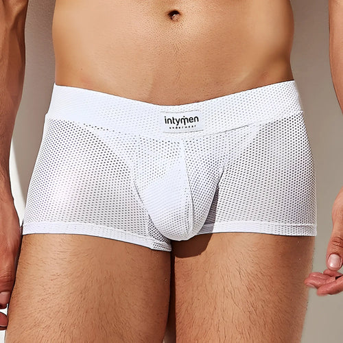 White mesh intymen ing080 boxer briefs with perforated design and branded waistband for breathable comfort