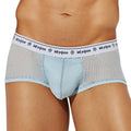 Light blue mesh Intymen ING083 boxer trunk briefs with white elastic waistband featuring the Intyrfen logo