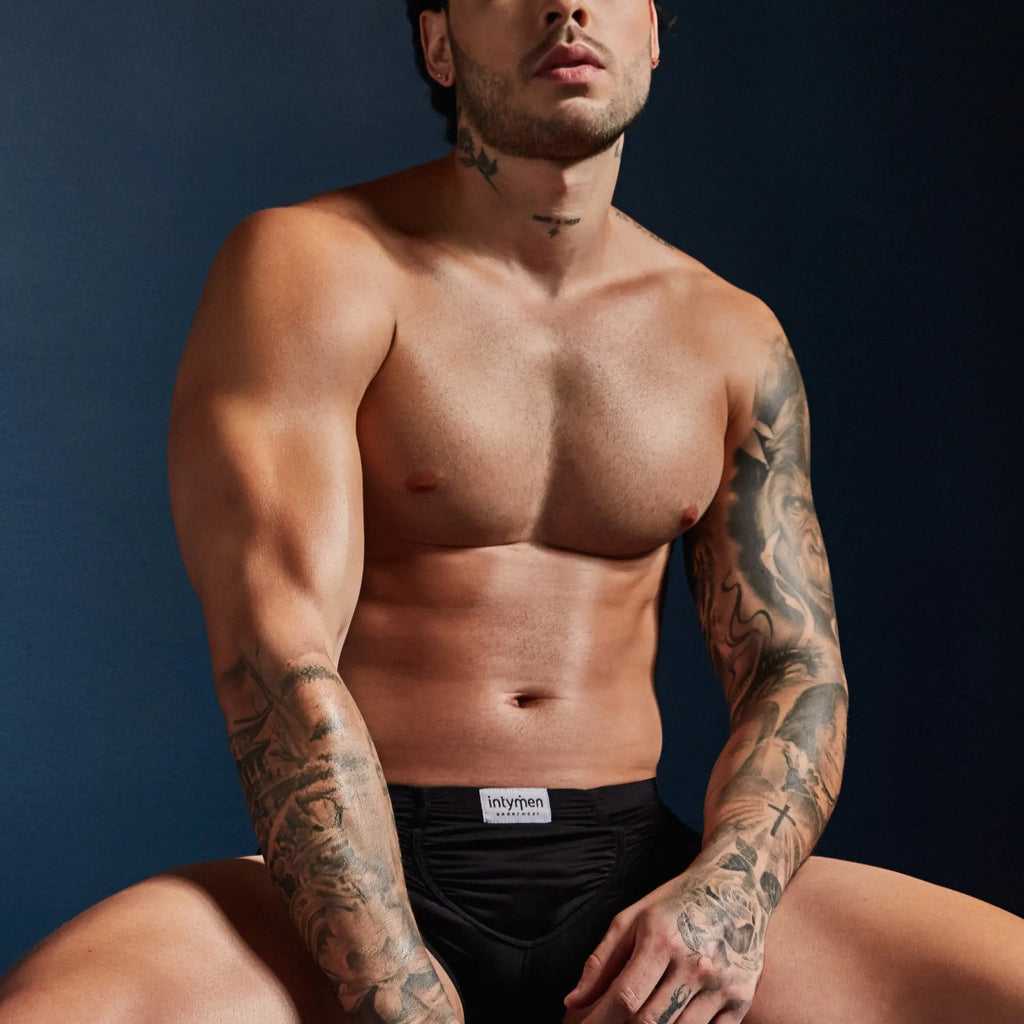Black intymen ing092 boxer briefs with white waistband label made from comfortable breathable fabric