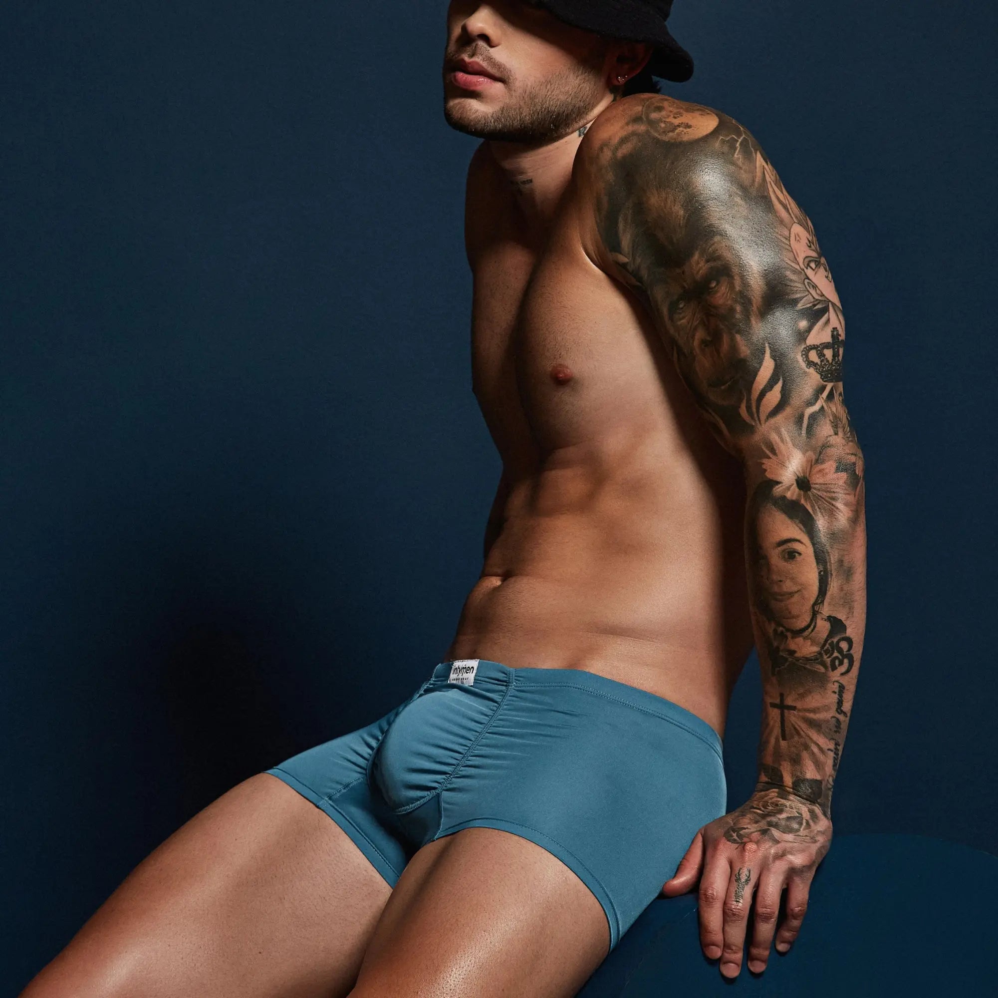 Intymen ING092 boxer blue men’s boxer briefs with subtle elastic waistband and small brand tag