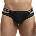 Black mesh briefs with branded white inty elastic waistband from intymen ini026 bikini brief product line