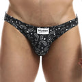 Black and white paisley patterned Intymen INI027 bikini brief with Intymen underwear brand label for men
