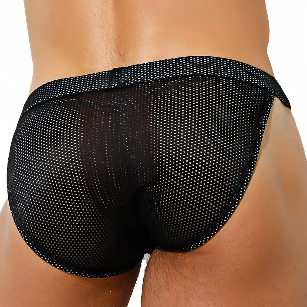 Black mesh Intymen INI034 bikini briefs with subtle white dot pattern for breathable and stylish underwear