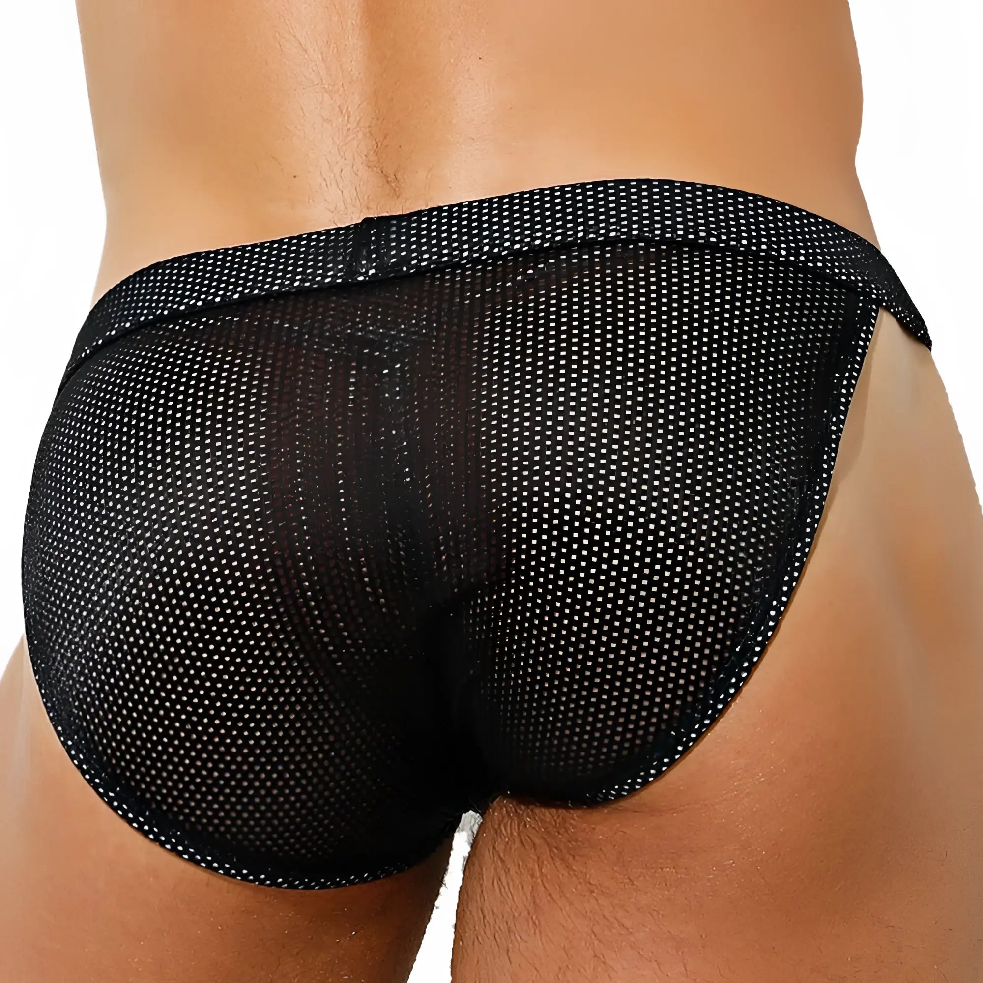 Black mesh Intymen INI034 bikini briefs with subtle white dot pattern for breathable and stylish underwear