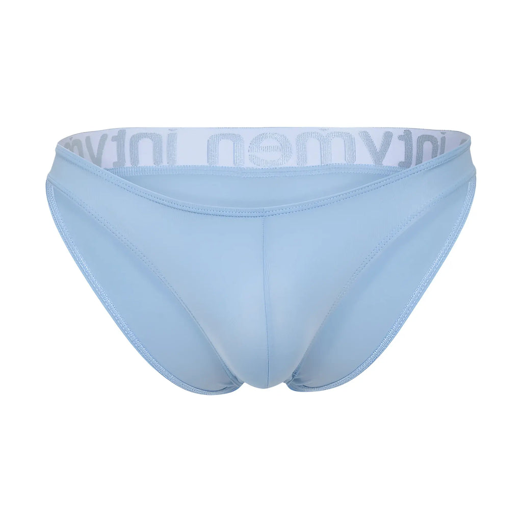 Light blue men’s briefs with white elastic waistband featuring nemys logo in gray called Intymen INI045 Bikini