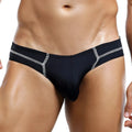 Black Intymen INJ044 brief swim trunks featuring silver zigzag stitching along the waistband